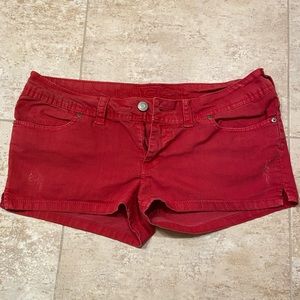 Red jean shorts